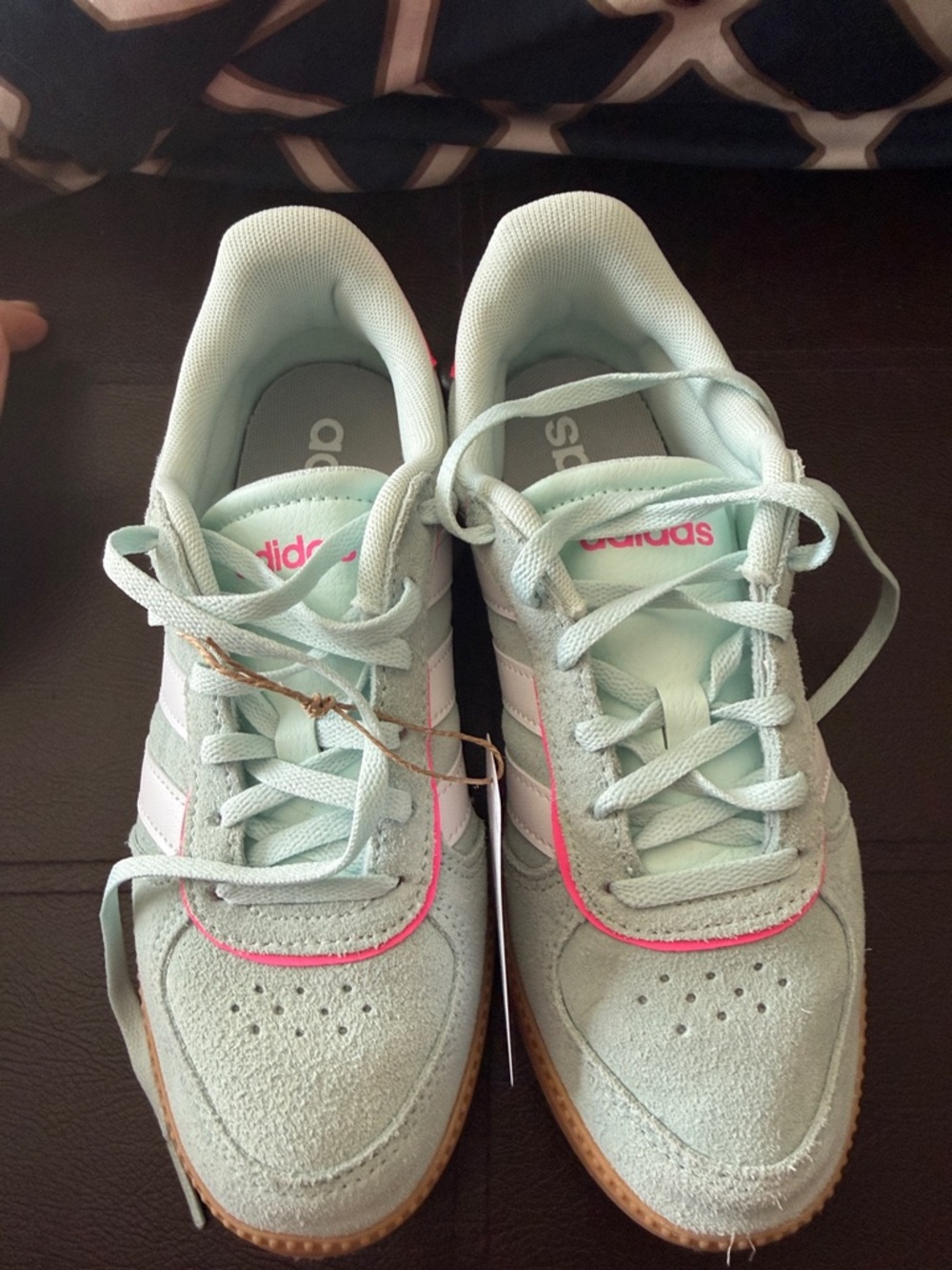 adidas Mint Green Suede Sneakers with Pink Trim